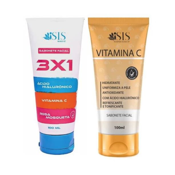 KIT SKIN CARE 2 SABONETES FACIAIS ÍSIS: VITAMINA C + 3 EM 1- LIMPEZA PROFUNDA E HIDRATAÇÃO