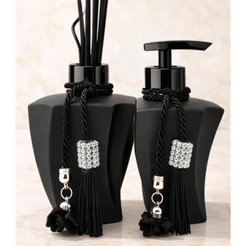 Saboneteira e Aromatizador Vidro Elegance Preto Fosco 250ml - Saboneteira Aromatizador Laços Luxuosos