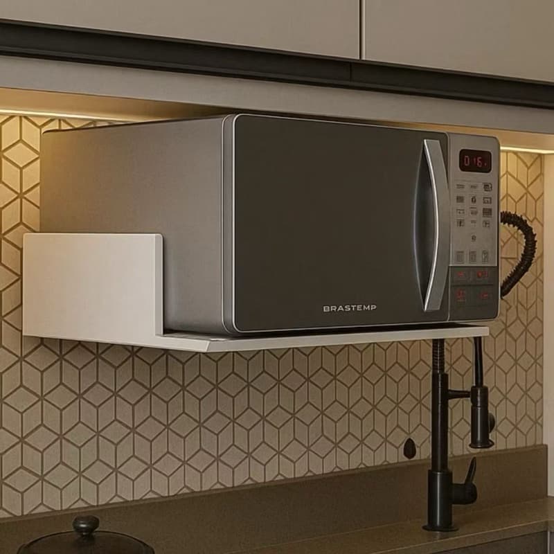 Suporte Nicho Microondas Mdf Branco,Preto e Amadeirado 60x40x14