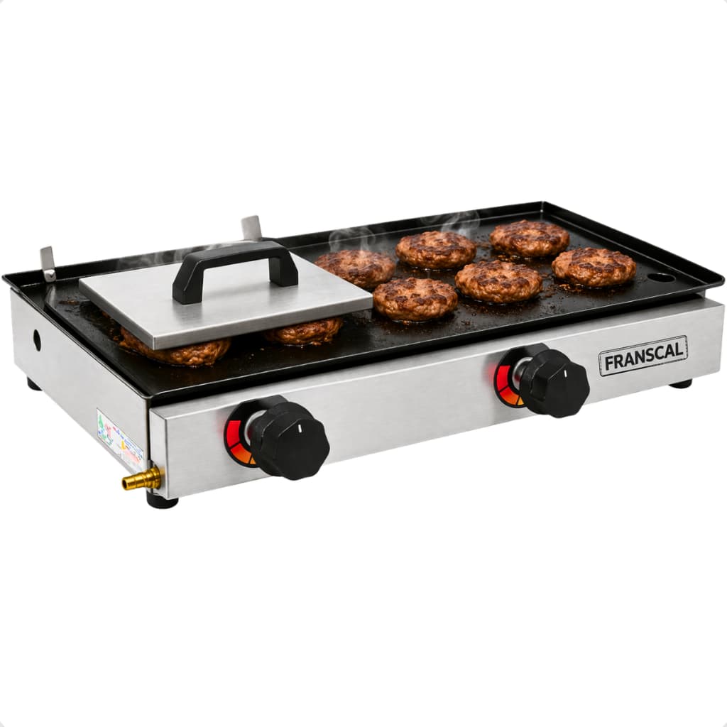 Chapa De Lanche Com Prensa 60x30cm 2 Queimadores A Gás Inox