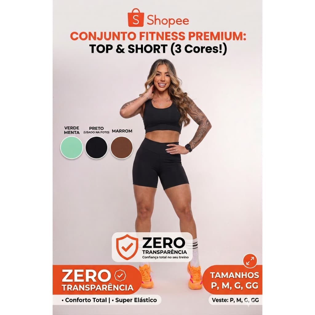 Conjunto Academia Fitness Premium Top  Alça e Short meia coxa - ZERO TRANSPARÊNCIA | Conforto Total | Tamanhos P M G GG