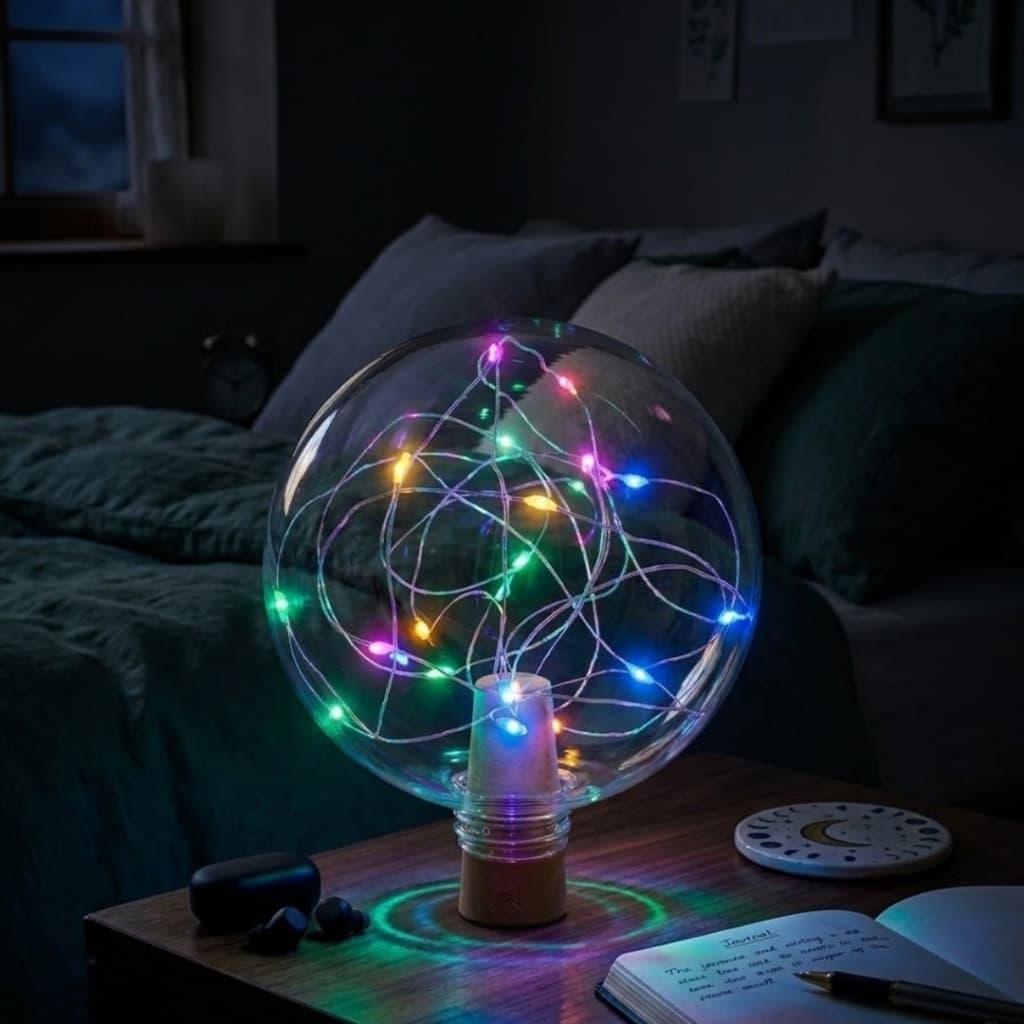 Luminária Noturna Redonda De Mesa Com Luz Led Colorida Fio Fada Decorativa Portatil