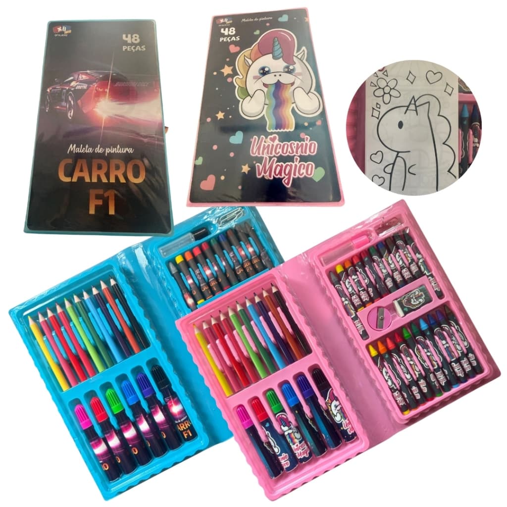 Maleta Pintura Infantil 48 Peças Kit Escolar Atividades