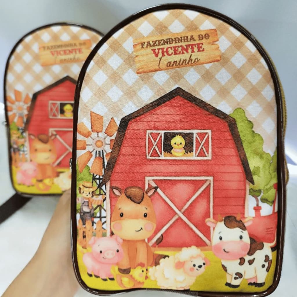 Kit 16 Mochilinhas Personalizadas Aniversario Lembrancinha Fazendinha Animais