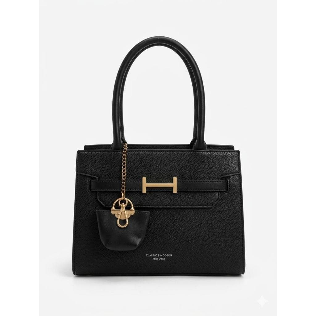 Bolsa Feminina Estruturada Luxo Preta Com Mini Bag Removível