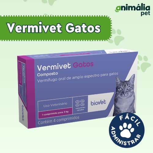 Vermífugo Vermivet Composto para Gatos com 4 comprimidos - Biovet