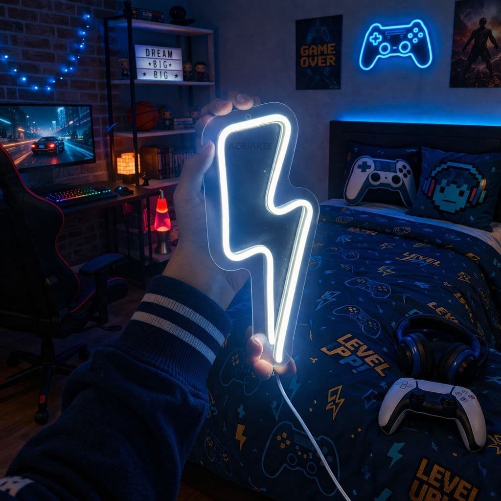 Luminária LED Neon Raio – Luz Decorativa Moderna para Quartos e Espaços Gamer