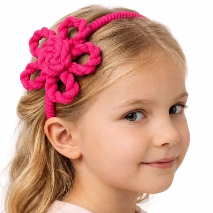 Tiara Flor Infantil em Fio de Malha com Arco Flexível Coberto Cores Neon