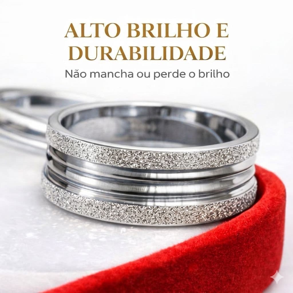 Aliança Larga 8mm com Friso Diamantado Prata | Aço Inoxidável Premium + Soliário de brinde