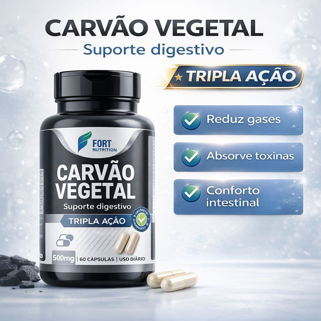 Carvão Vegetal Ativado Puro 120 Cápsulas Alto Teor de Pureza. Pronto Envio.