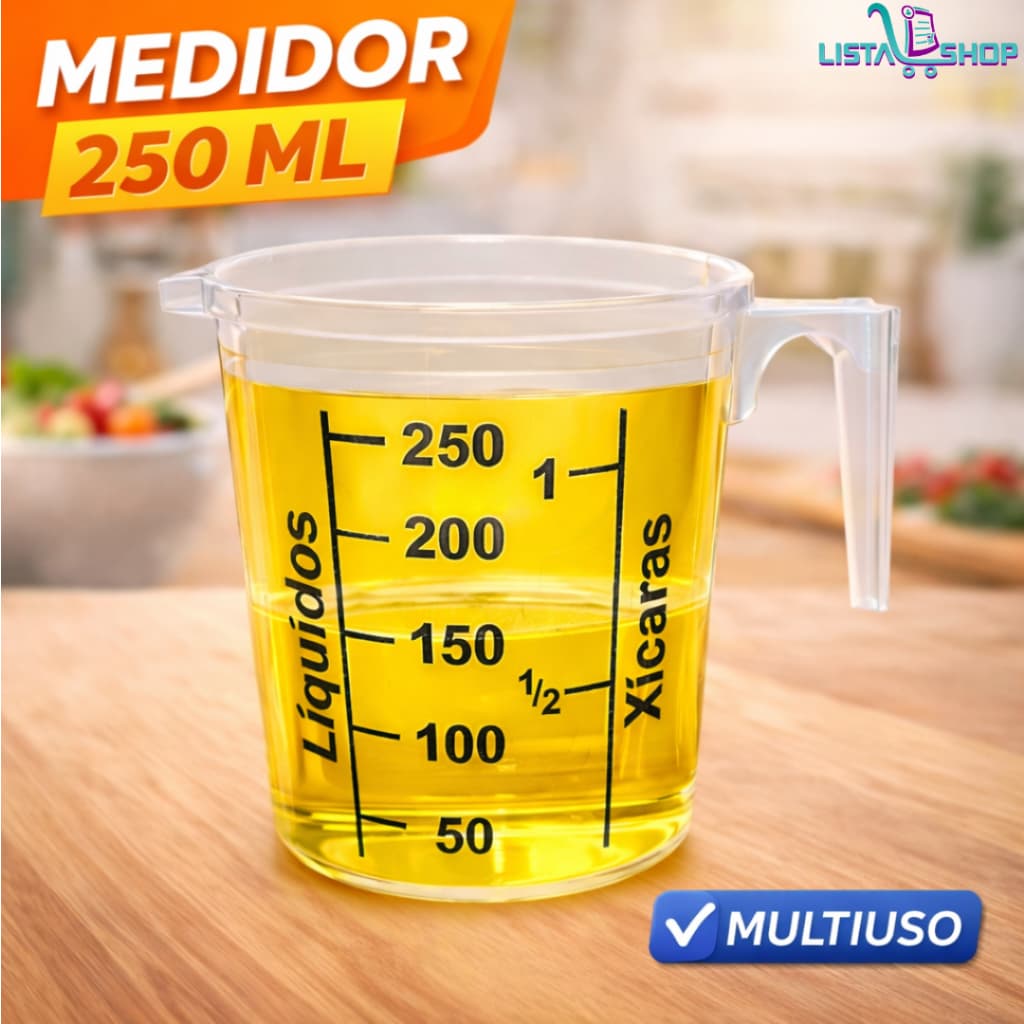 Jarra Medidora 250ml com Bico Dosador | Graduado para Cozinha, Receitas, Leite, Óleo – Alta Precisão