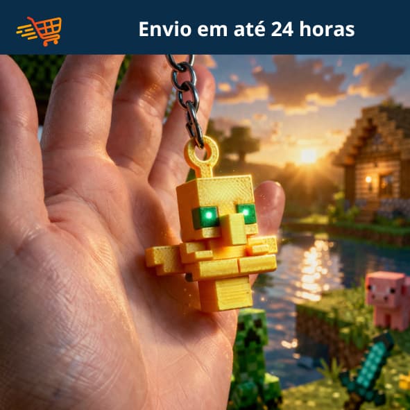 Chaveiro Minecraft Totem da Imortalidade 3D + Brinde Exclusivo Geek Gamer