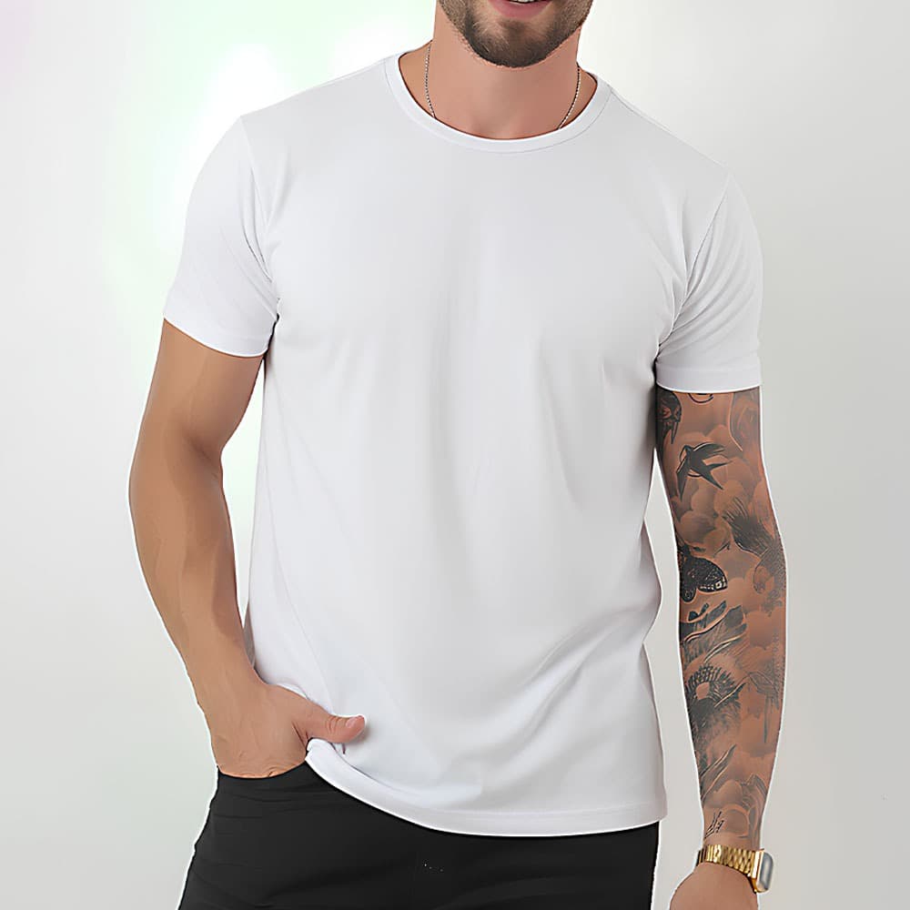 Camiseta Masculina Slim 100% Algodão Dia a dia Trabalho Estilosa Versátil Leve Confortável