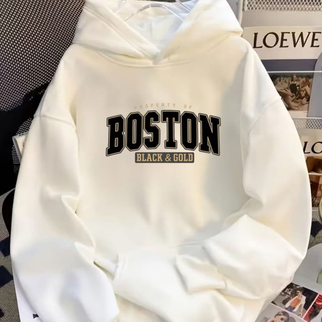 moletom Masculino feminino blusa de frio casaco peluciado  inverno Boston branco estampa blusão