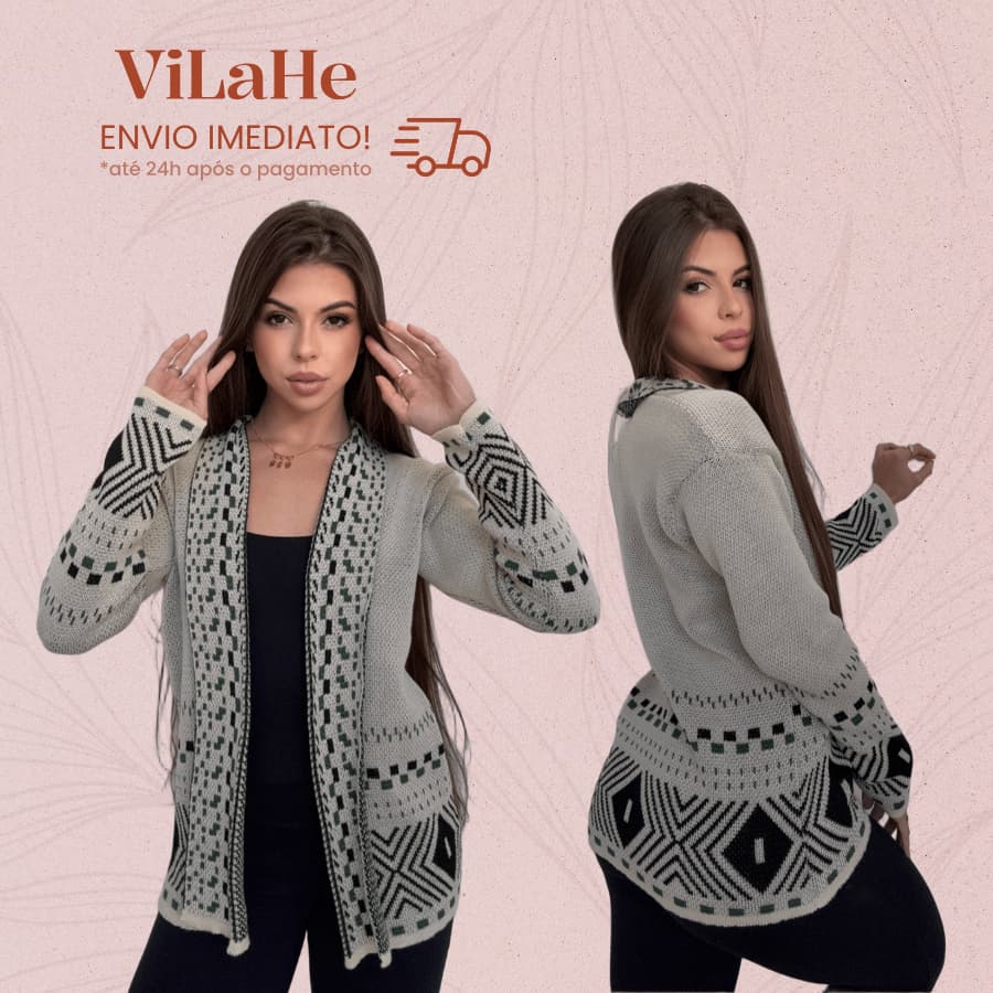 Cardigan Tricot Feminino Kimono Étnico Manga Longa Soltinho Confortável Moda Inverno Tendência