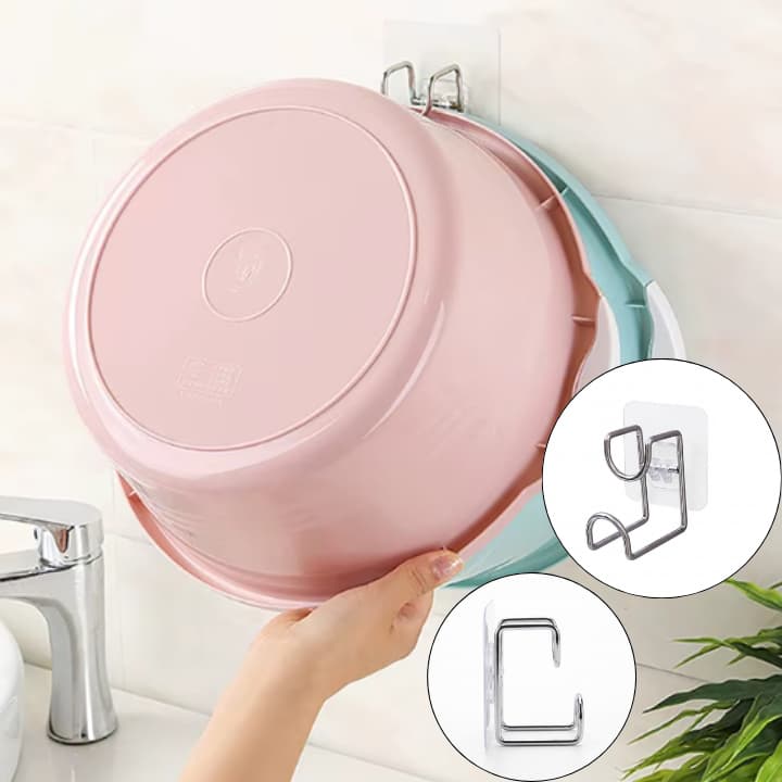 Gancho Adesivo Suporte De Bacia Parede Banheiro Metalico Porta Balde Organizador Lavanderia Resistente Fácil e Prático