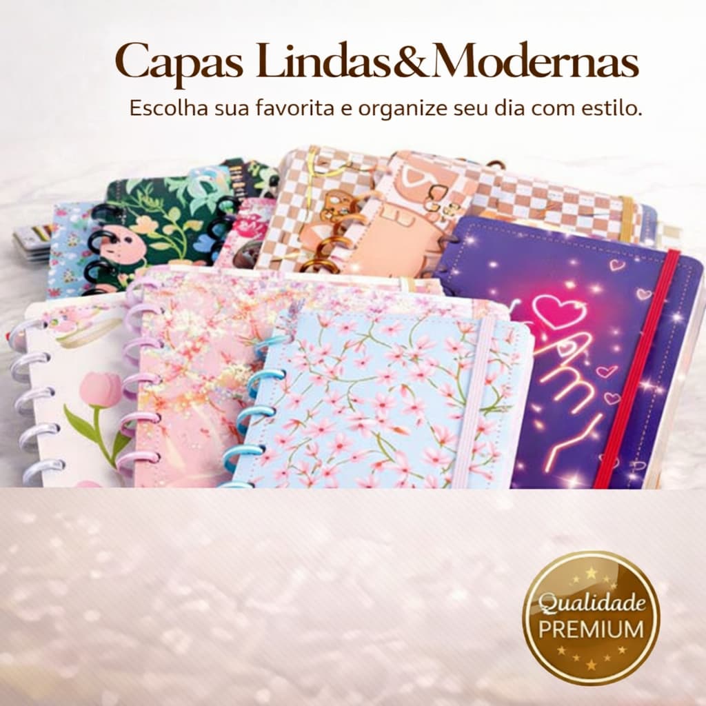 Caderno Grande G Capa Dura Disco Reposicionável Varias Estapas Capivara Dourado Preto com Gliter