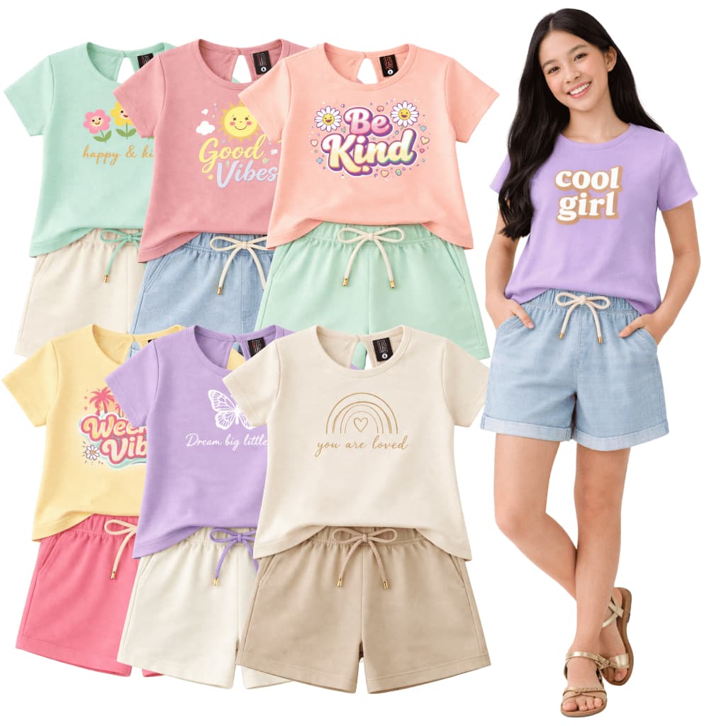 Kit 4 Peças 2 Conjuntos l Juvenil Menina Camiseta Shorts Roupa Verão l Tamanho 10 ao 16