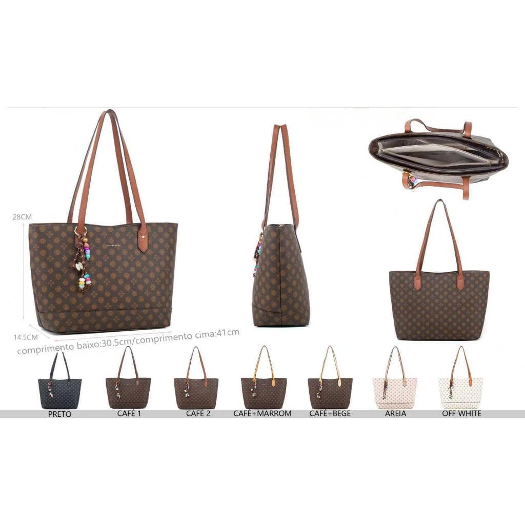 Bolsa Feminina Sacola Tote Grande Monograma Luxo Ombro Divisória Interna Chaveiro Colorido Trabalho Faculdade LL-21708
