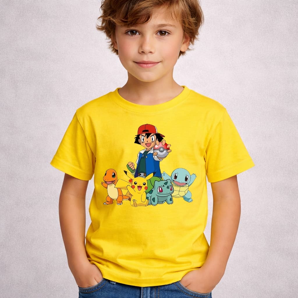 Camiseta Infantil Menino Pokemon Pikachu e Amigos Ash Pokebola Blusa Premium Juvenil Desenho Animes
