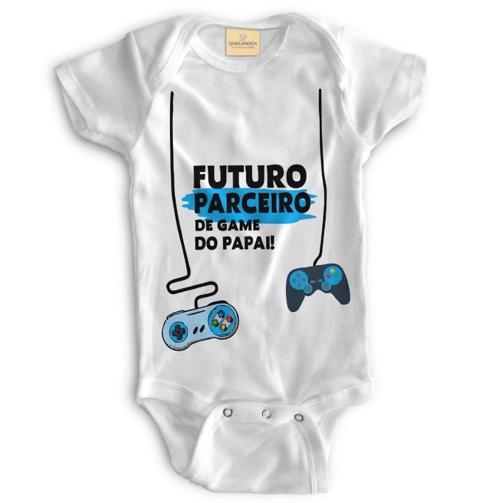 🎮👶 Body Bebê Personalizado - Futuro Parceiro de Game do Papai! - Poliéster + Elastano - Estica! 🕹️💙