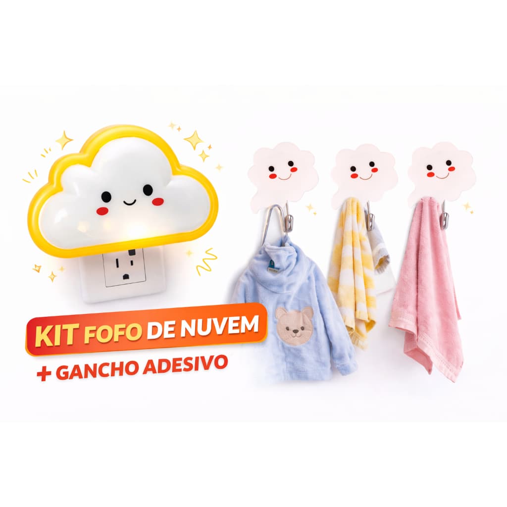 Abajur Luminária de Nuvem e Gancho de Nuvem Kit Quarto Infantil