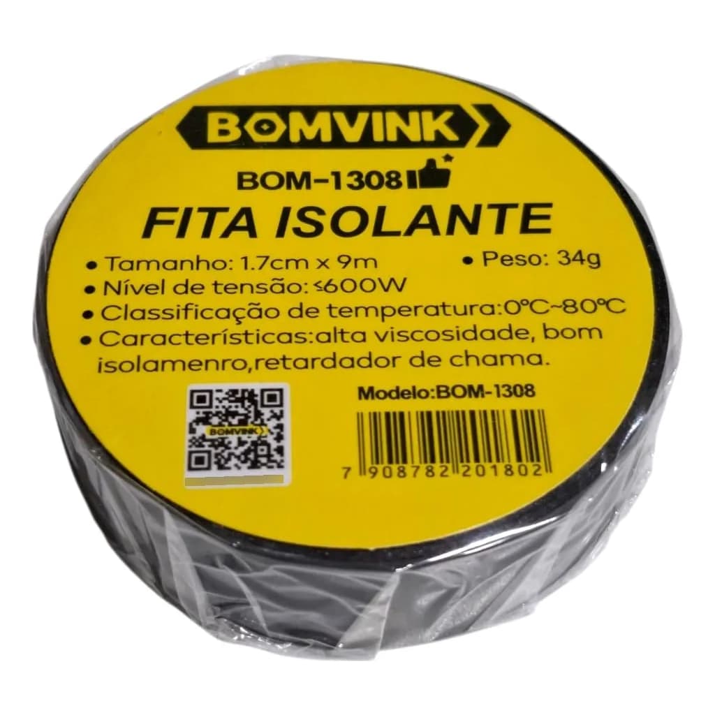 KIT 10 FITAS ISOLANTE ANTICHAMAS PRETA 9M X 17MM - BOMVINK BOM-1308