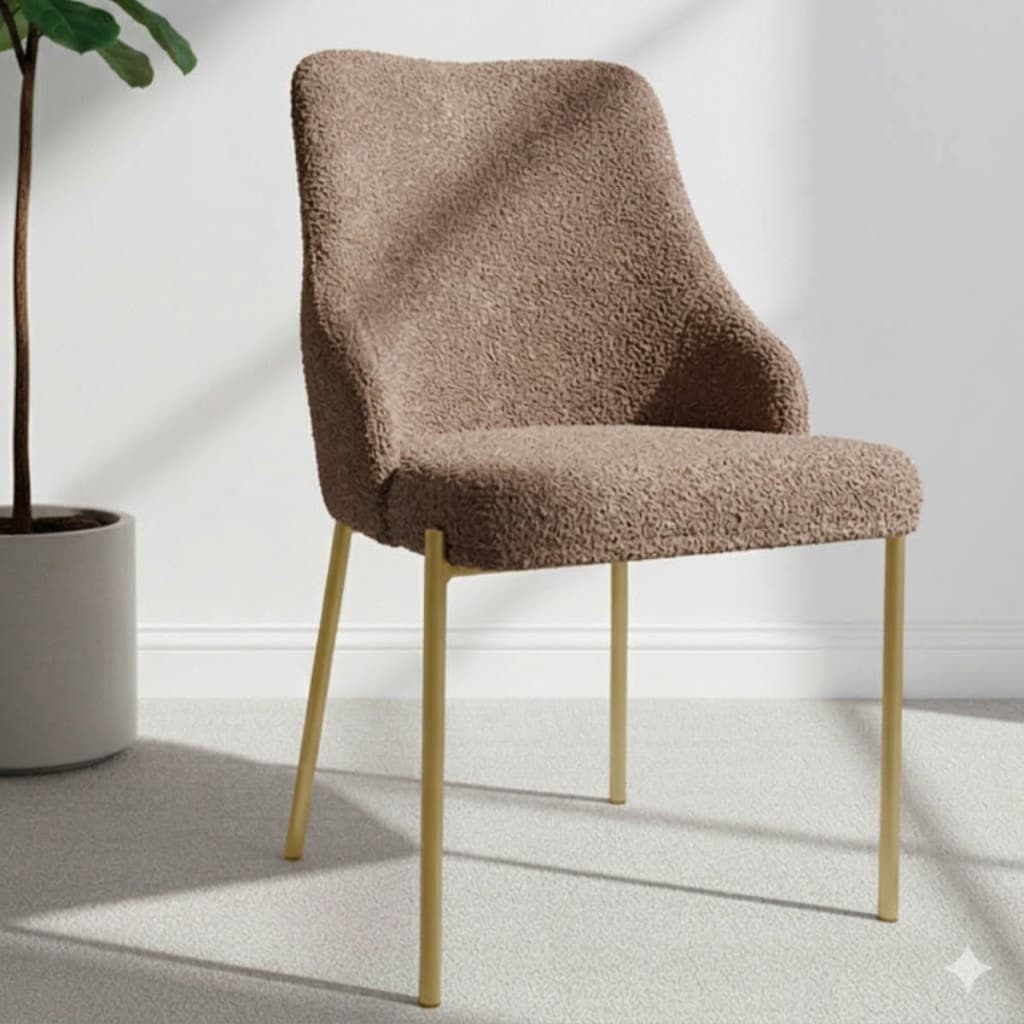 Cadeira Para sala de jantar moderna recepção base metálica tecido boucle Capuccino