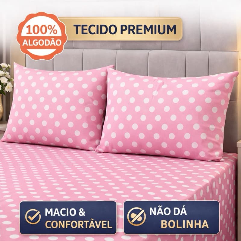 Kit com 02 Fronhas capa porta travesseiro – Estampa bolinhas Poá Rosa Bebê | 100% Algodão