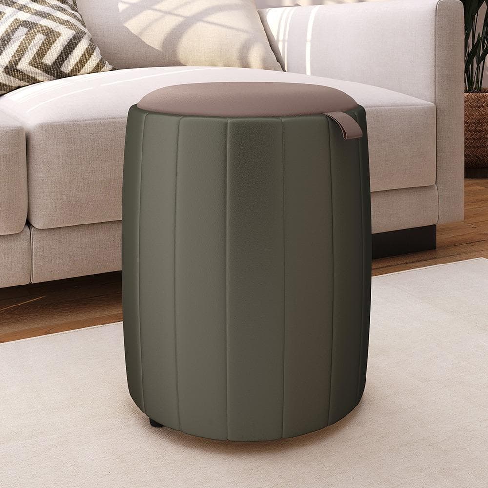 Puff Redondo Decorativo com Courino – Assento Confortável e Elegante Esther