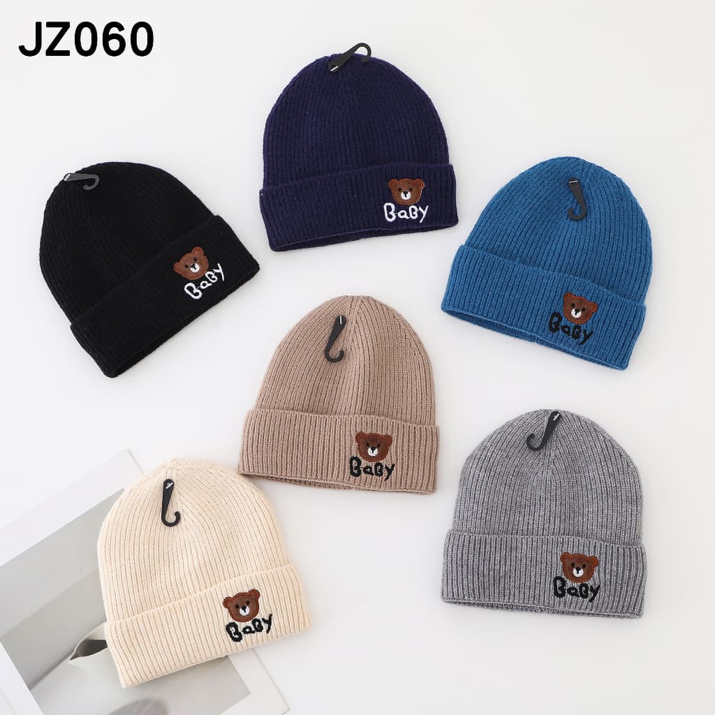 2026 Novo Touca Infantil Simple Com Estampa Urso Menino Quente Forrado Touca Gorro Infantil  Para 0- 3 ano Modelo JZ060