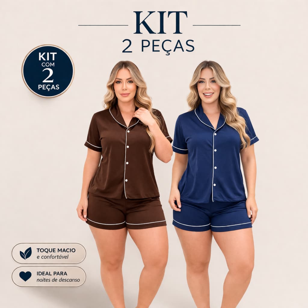 Kit 2 Pijamas Americano BabyDoll Blogueira Feminino Amamentação Cirurgico com botão Confortavel Liso