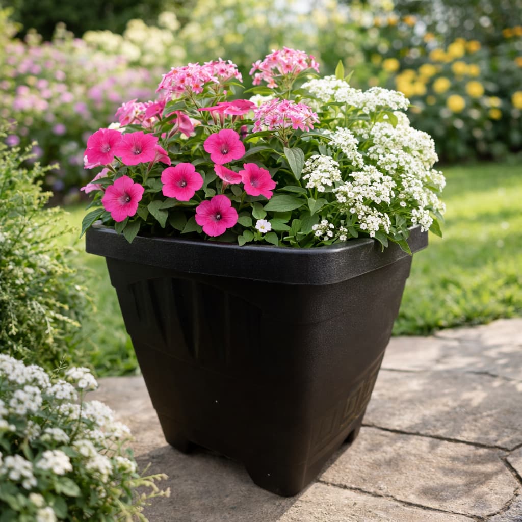 KIT 12 VASOS PARA FLORES QUADRADOS 6 LITROS PRETO