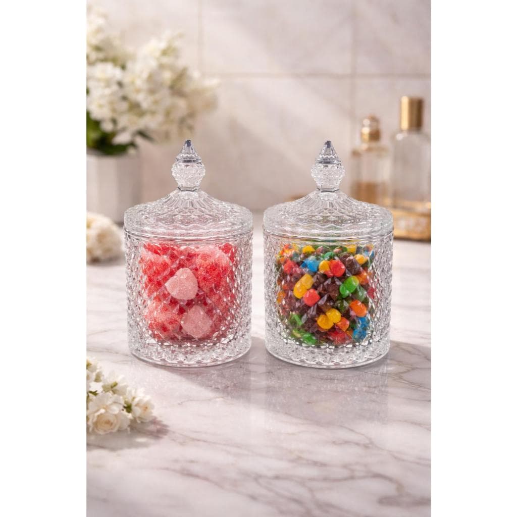 Kit 2 Bomboniere De Vidro Com Tampa Decorativo Alta Qualidade 300ml