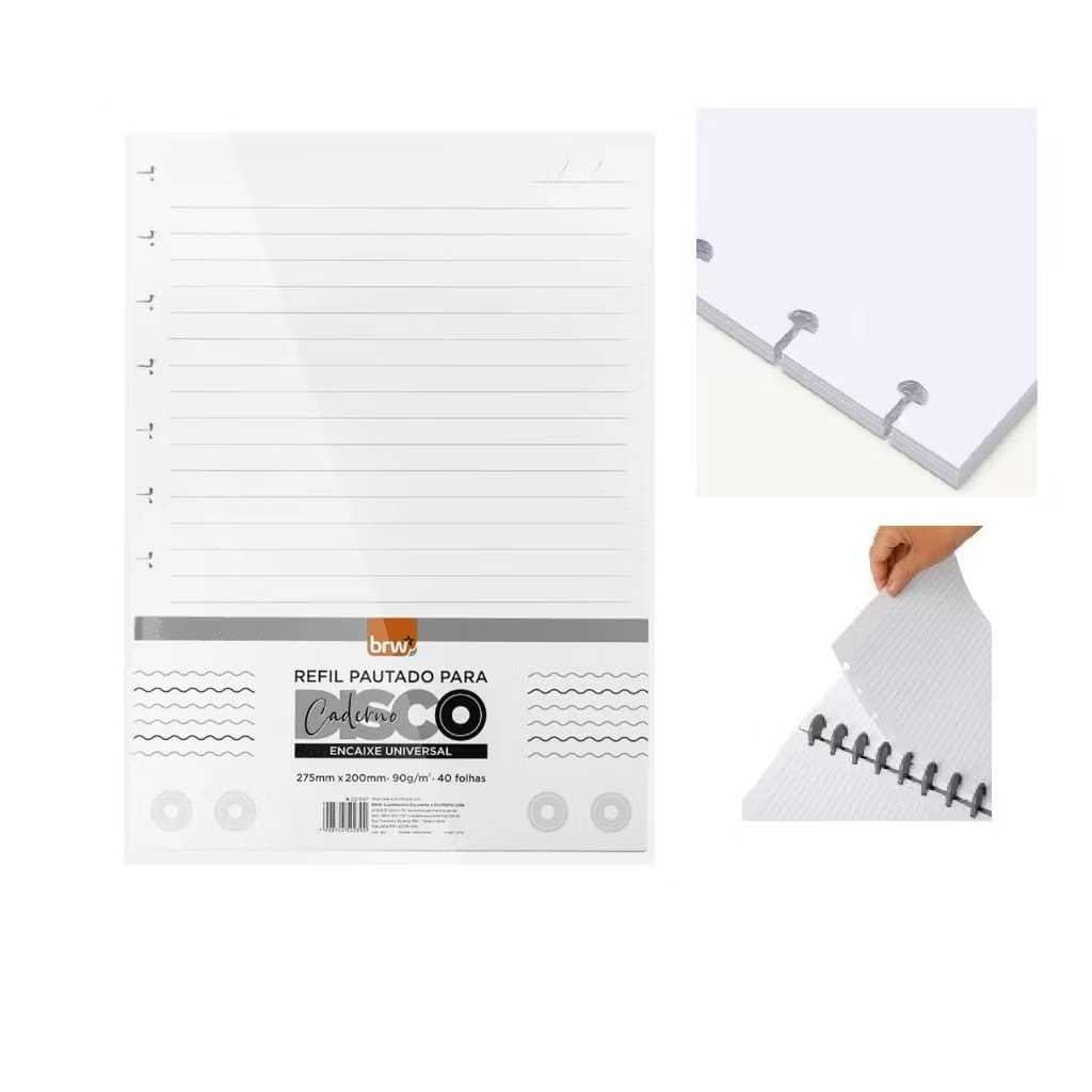 Refil Caderno Inteligente 11 Discos Grande Pautado 40 Folhas 90g