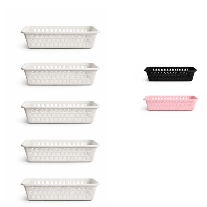 Kit 10 Cestos Organizador Multiuso 28x12x06 Grande de Gaveta Retangular Rosa, Branco e Preto