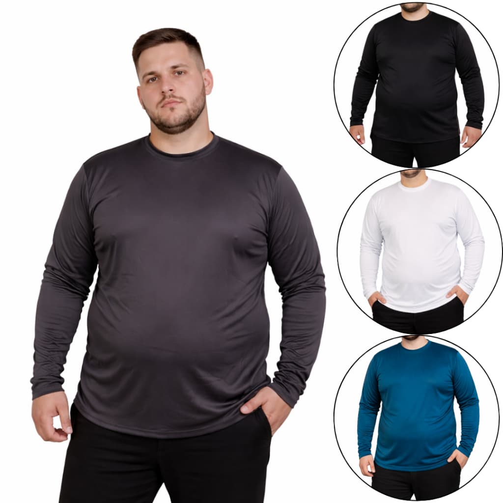 Camisa masculina plus size G1 ao G4 blusa manga longa camiseta malha fria