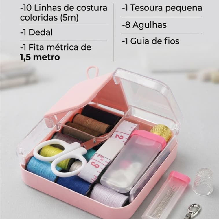 Kit de Costura Completo Portátil - Sortida-Viagem-Casa-Emergencia- Bainhas, Botões e Ajustes rápidos