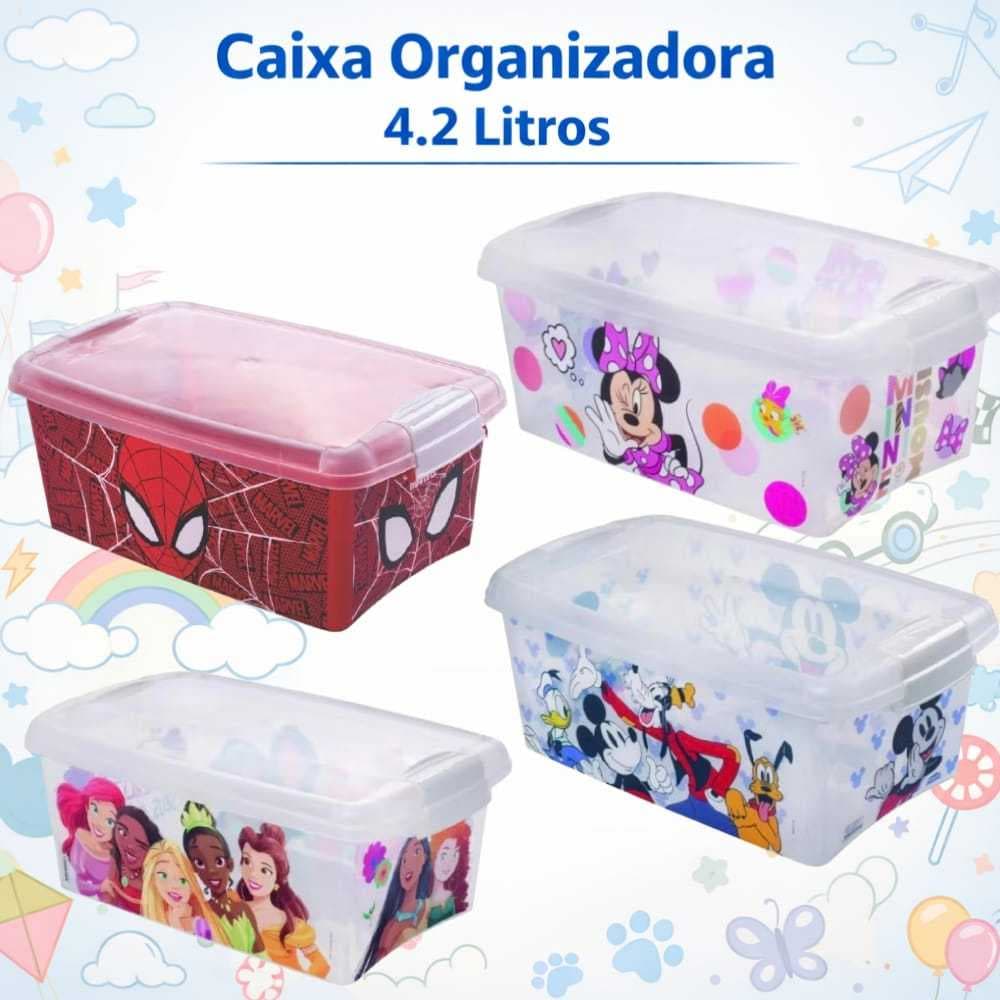 Caixa Organizadora 4,2 Litros Organizador Ambientes Com Tampa Travas Seguras Varios  Modelos Disney Divertidas Coloridas