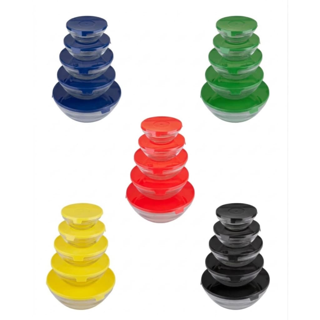 Kit 5 Potes de Vidro com Tampa Hermético Marmita Microondas Freezer Geladeira Bowl Mantimentos