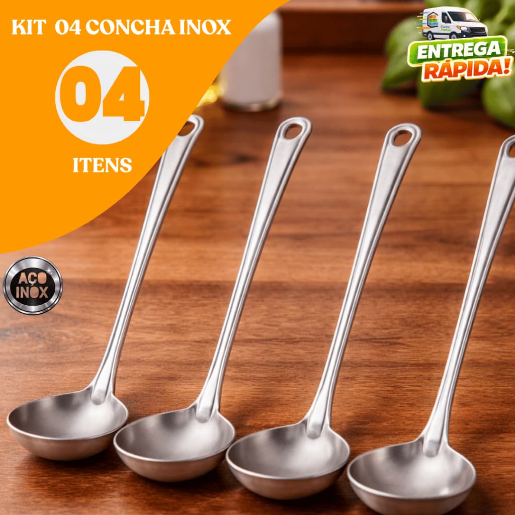 Kit 04/02 Concha Inox Grande Para Servir Feijão Molho Caldo Sopa Cozinha Casa Restaurantes Buffet