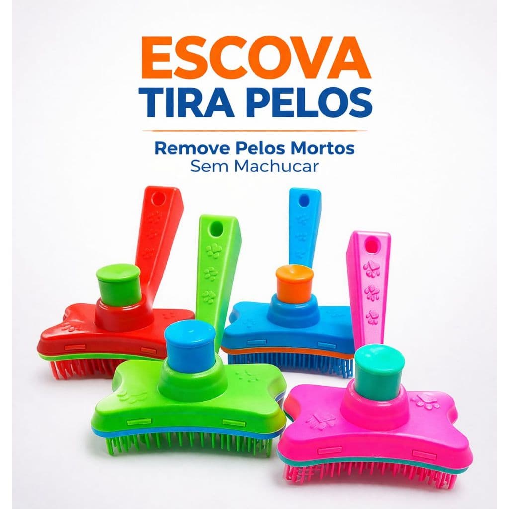 Escova Rasqueadeira Pet com Botão Removedor de Pelos Cães e Gatos Auto Limpeza