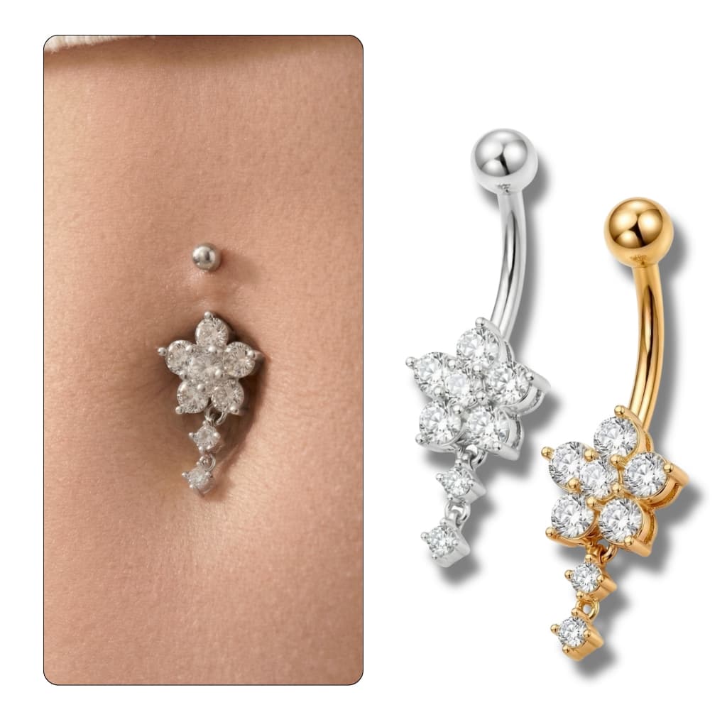 Piercing Umbigo Flor Zirconia Hipoalergênico Aço Cirúrgico Acessórios Femininos