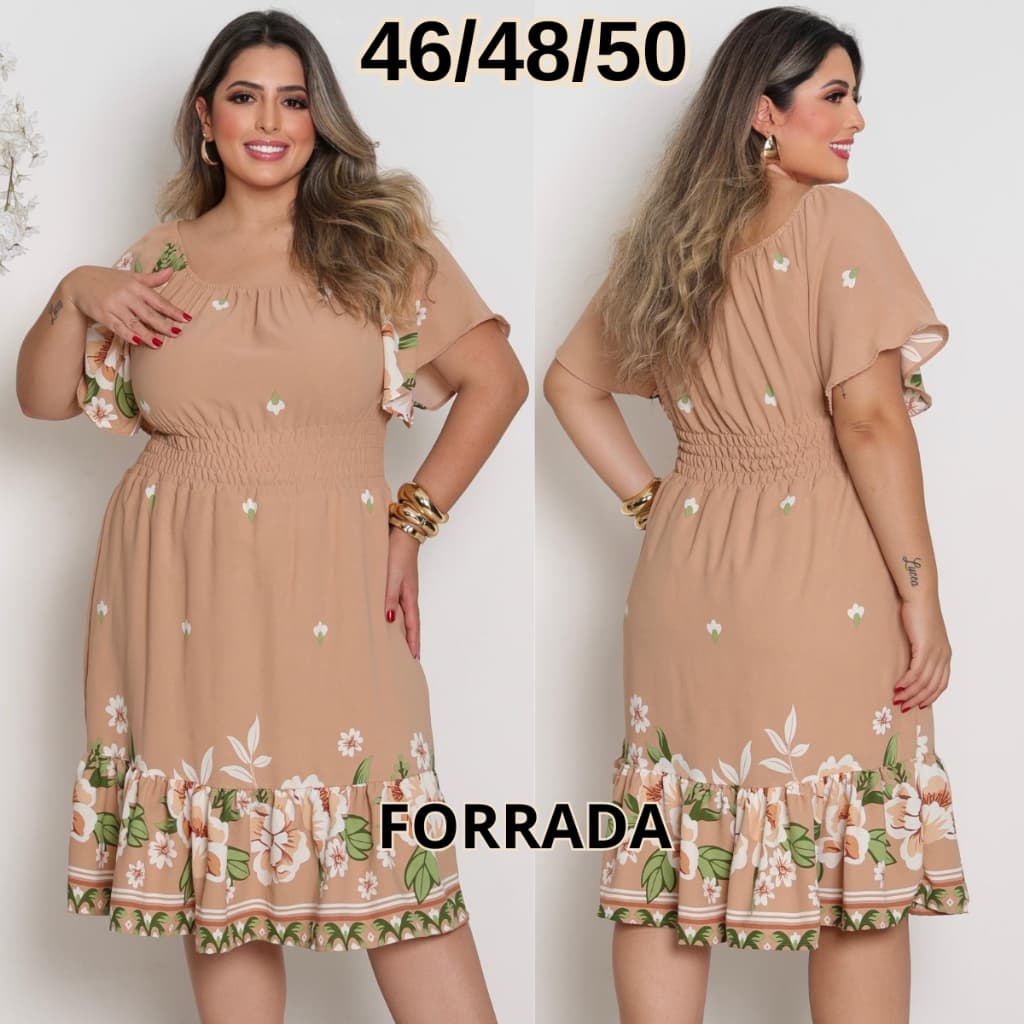 Vestido Midi Plus Size G1 G2 G3 Feminino Ombro a Ombro Moda Evangelica Estampada Forrada Tecido Duna