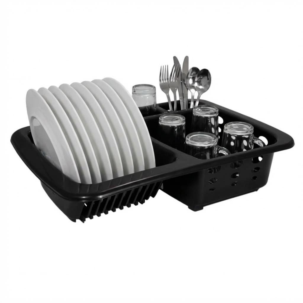 Escorredor de Louça para Cozinha 10 Pratos Copos Talheres Pia Compacto Organização Resistente Preto