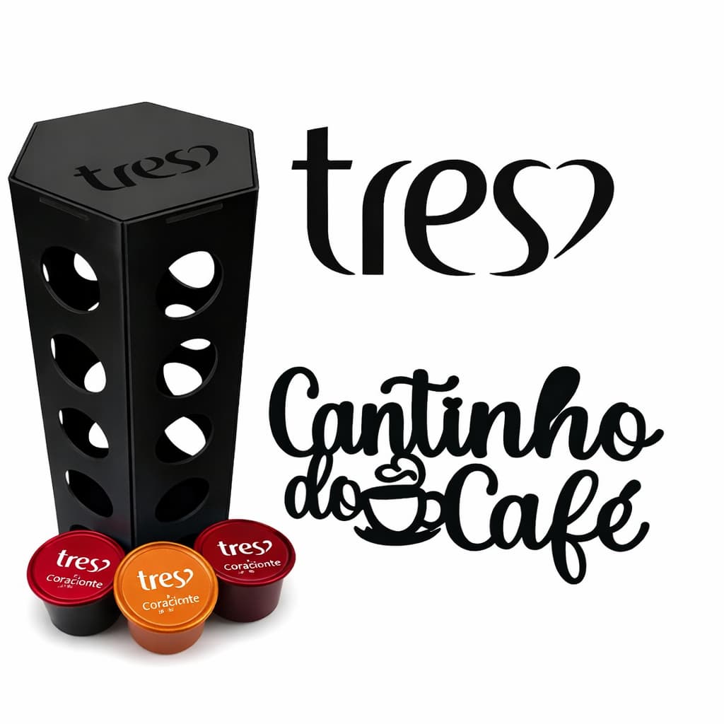Porta Cápsulas Organizador TRÊS CORAÇÕES + FRASE BRINDE decoração 30 cápsulas + Frase decor cantinho do café MDF preto