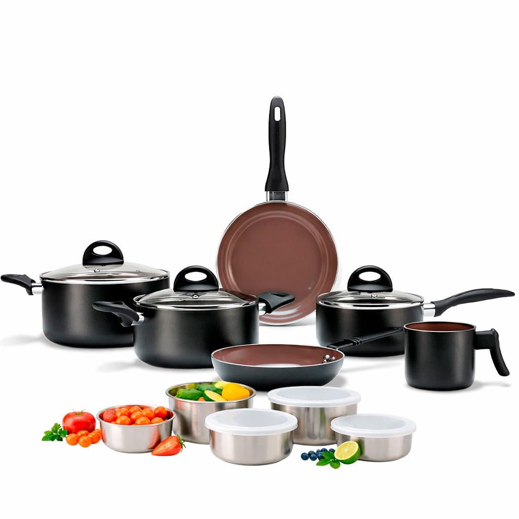 Jogo de Panelas 6 Peças Brinox Smart Plus Revestimento Cerâmico Com Jogo de Potes em Aço Inox 5 Pçs