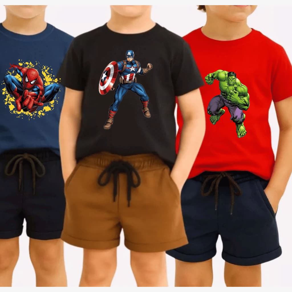 Kit 3 camisetas Homem Aranha Capitão America Hulk Menino Escola Dia a Dia Alta Qualidade
