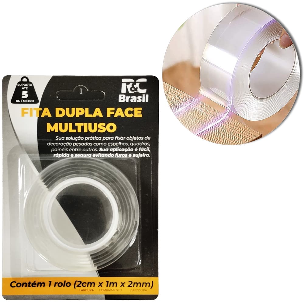 FITA ADESIVA DUPLA FACE TRANSPARENTE 2CMX1MX2MM
