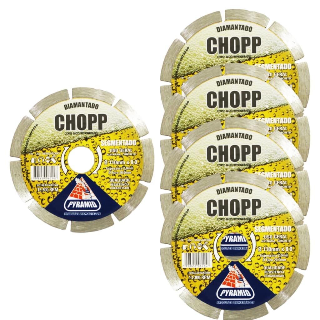 Kit 5 Discos Diamantado Segmentado 110mm Linha Chopp concreto